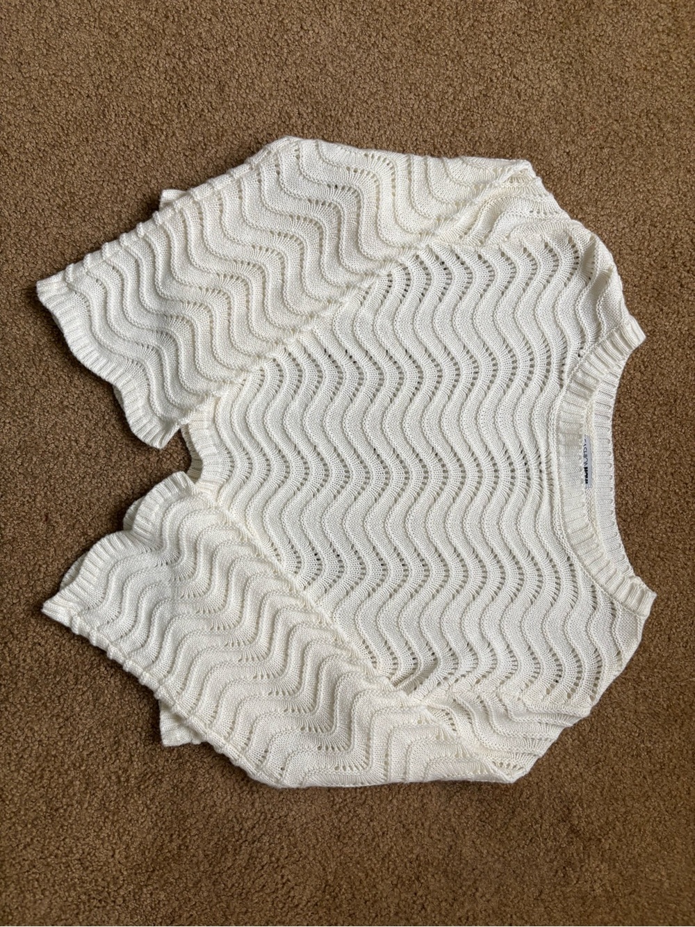 Fashion Nova Ivory Open-Weave Wave Crew Sweater